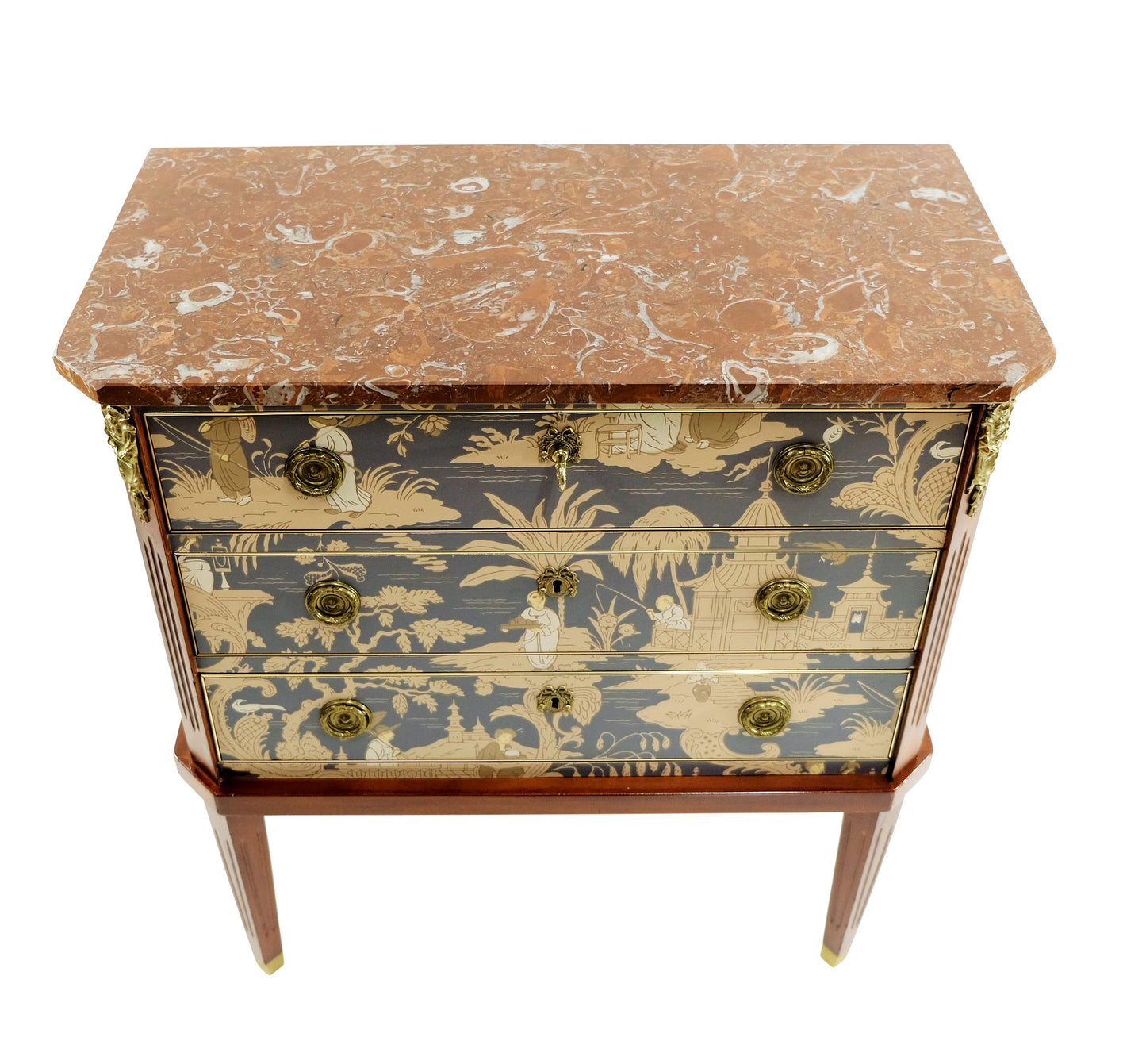 Gustavian Style Commode with natural marble top and Chinoiserie Design