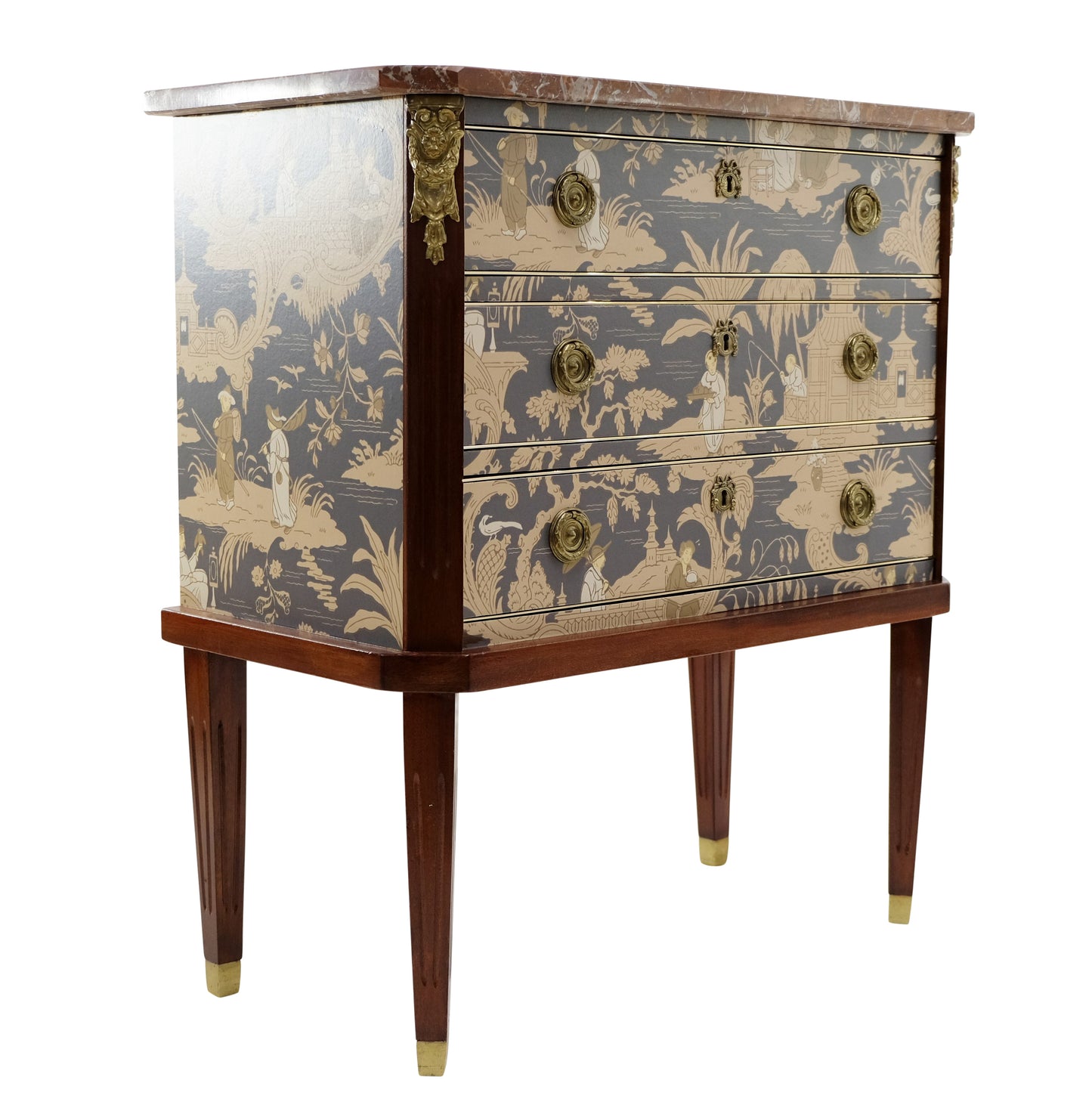 Gustavian Style Commode with natural marble top and Chinoiserie Design