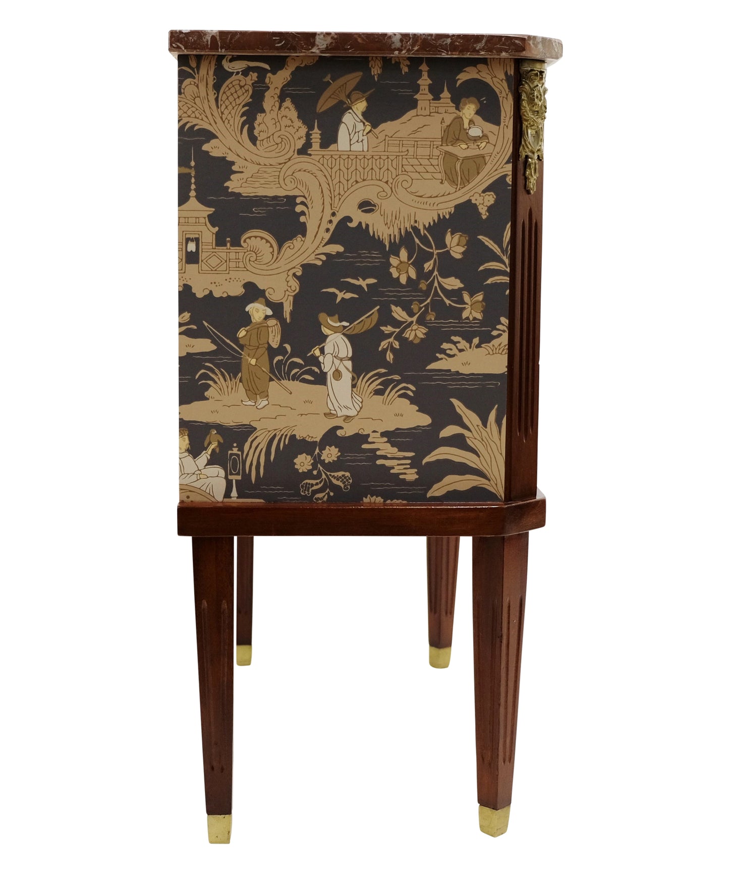 Gustavian Style Commode with natural marble top and Chinoiserie Design