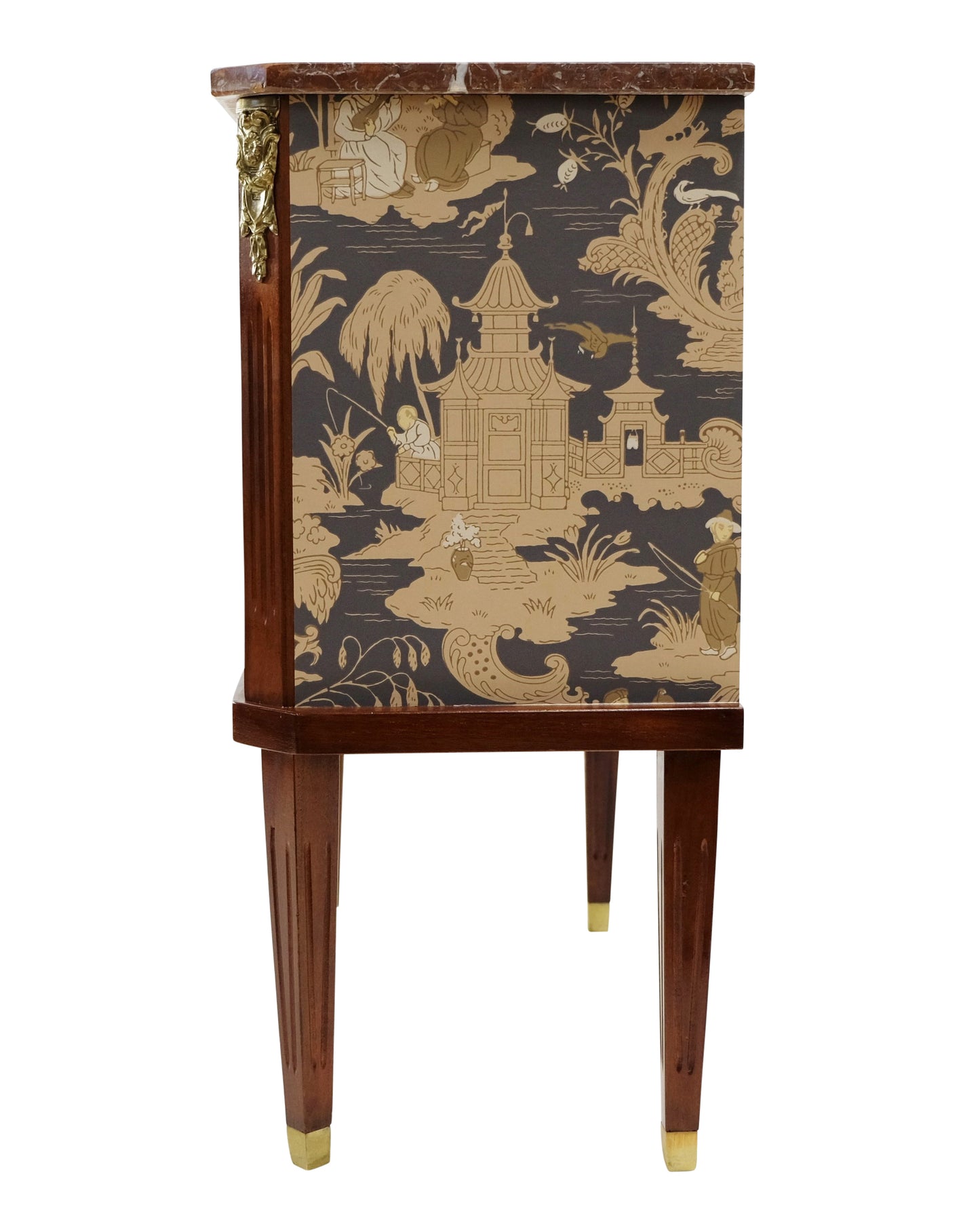 Gustavian Style Commode with natural marble top and Chinoiserie Design