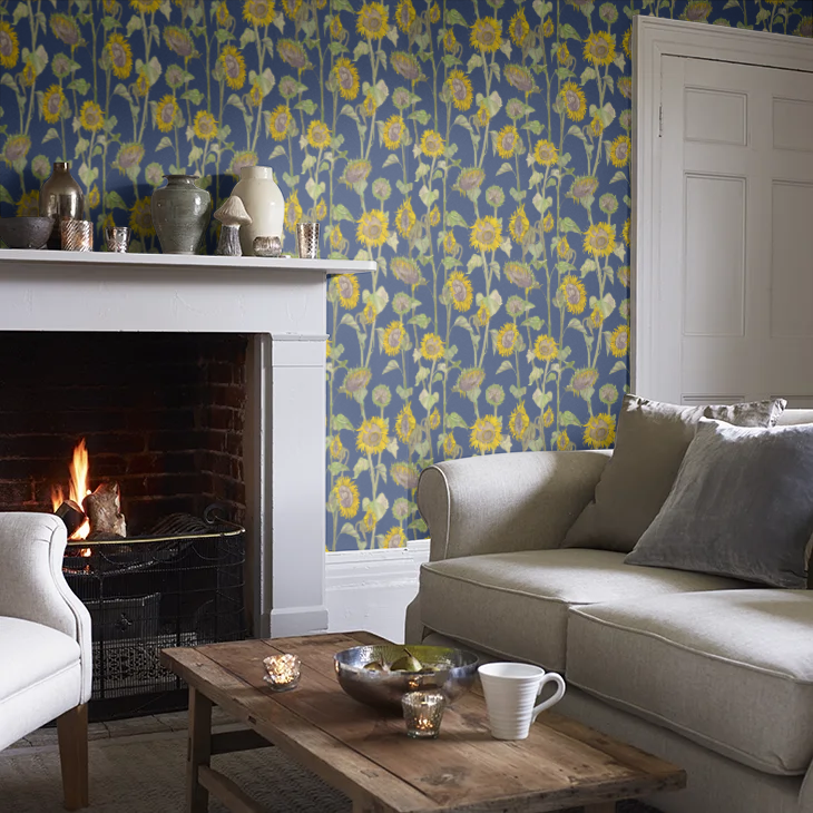 Sunflowers Wallpaper - Blue - Petronella Hall