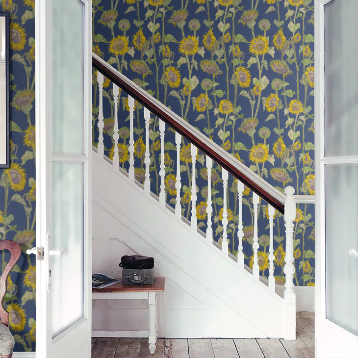 Sunflowers Wallpaper - Blue - Petronella Hall