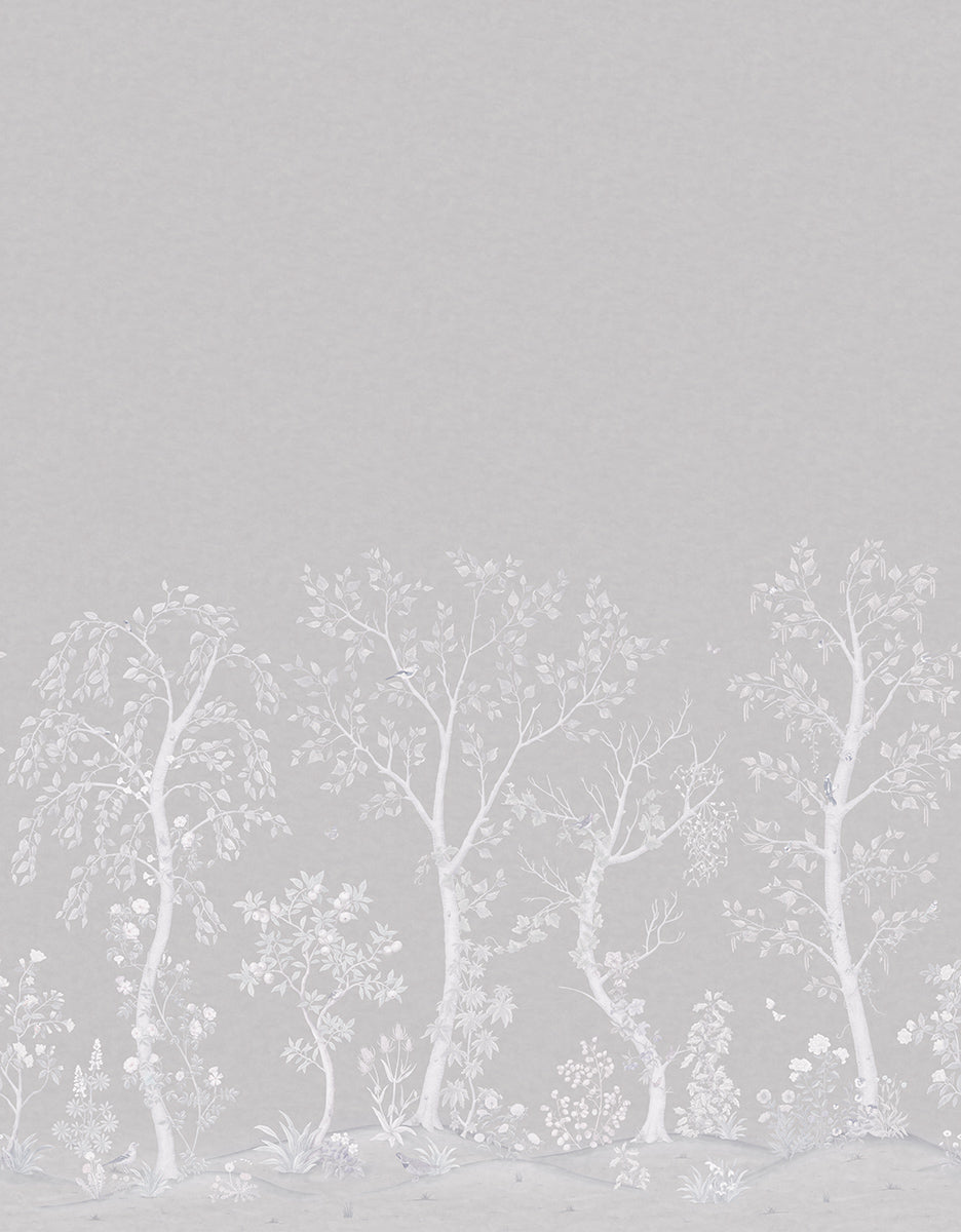 Seasonal Woods Silk Wallpaper - Silver - Cole & Son