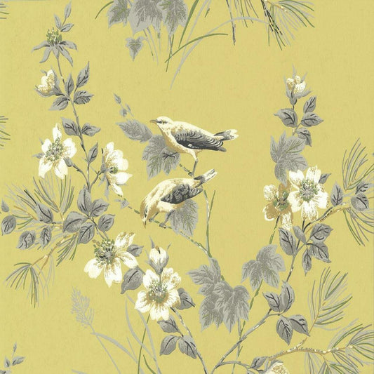 Rosemore Yellow Luxury Bird Wallpaper - 1838 wallcoverings