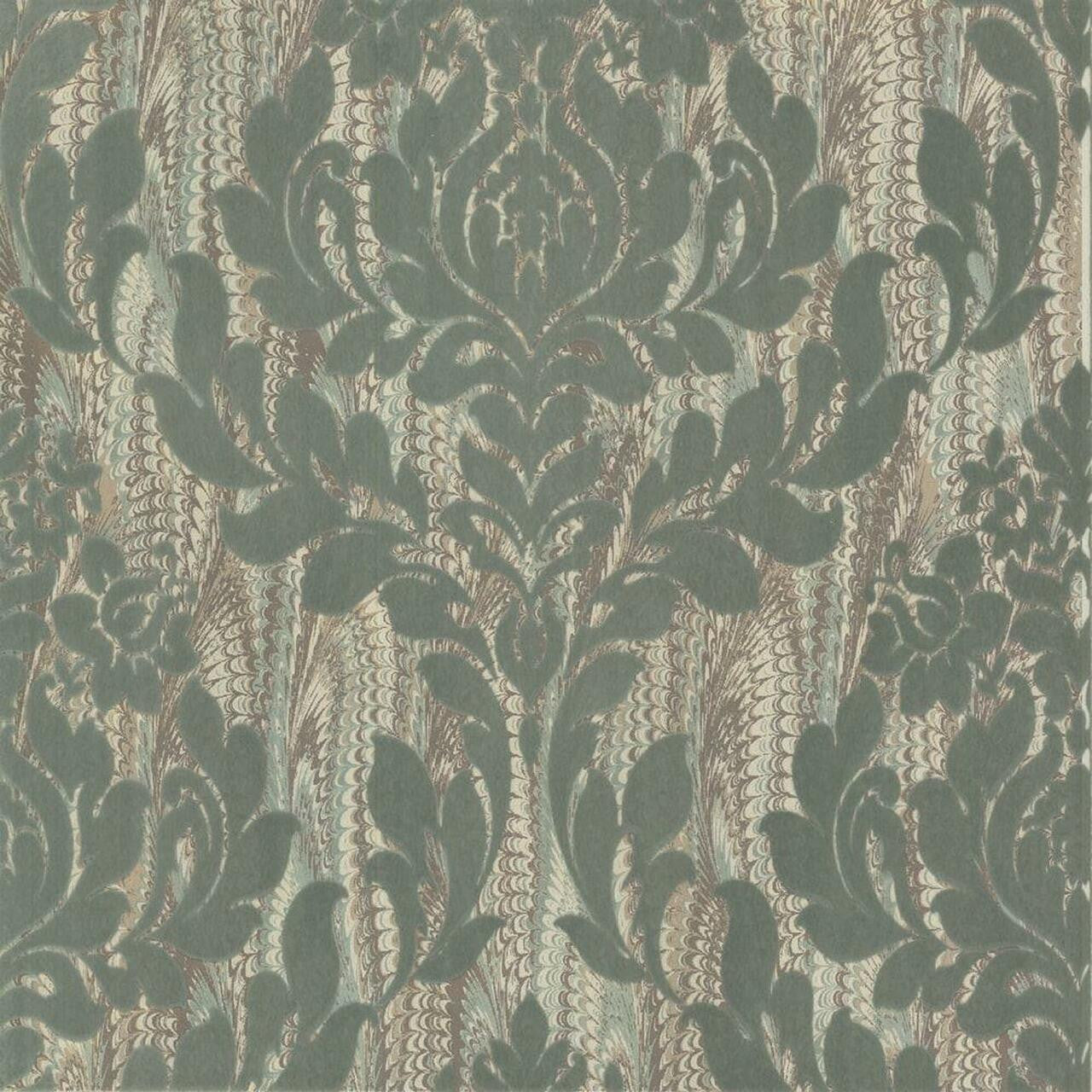 Faversham Seafoam Green Luxury Flock Wallpaper - 1838 wallcoverings