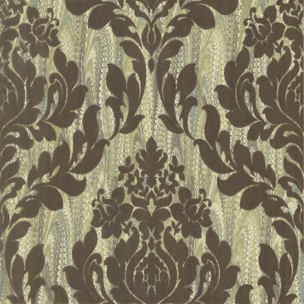 Faversham Moss Green Luxury Flock Wallpaper - 1838 wallcoverings