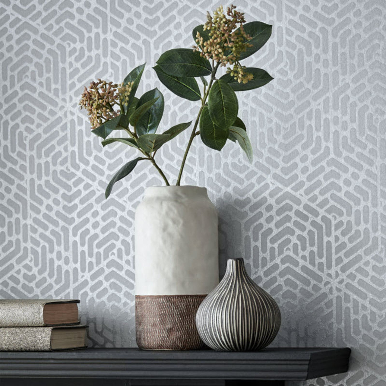 V&A Willow Silver Luxury Geometric Wallpaper - 1838 wallcoverings