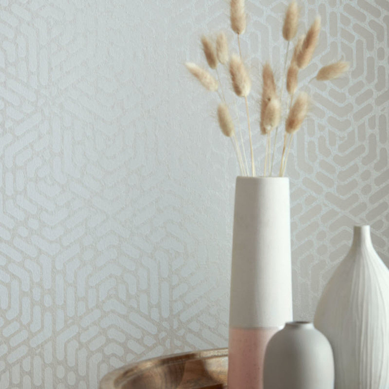 V&A Willow Pearl Cream Luxury Geometric Wallpaper - 1838 wallcoverings