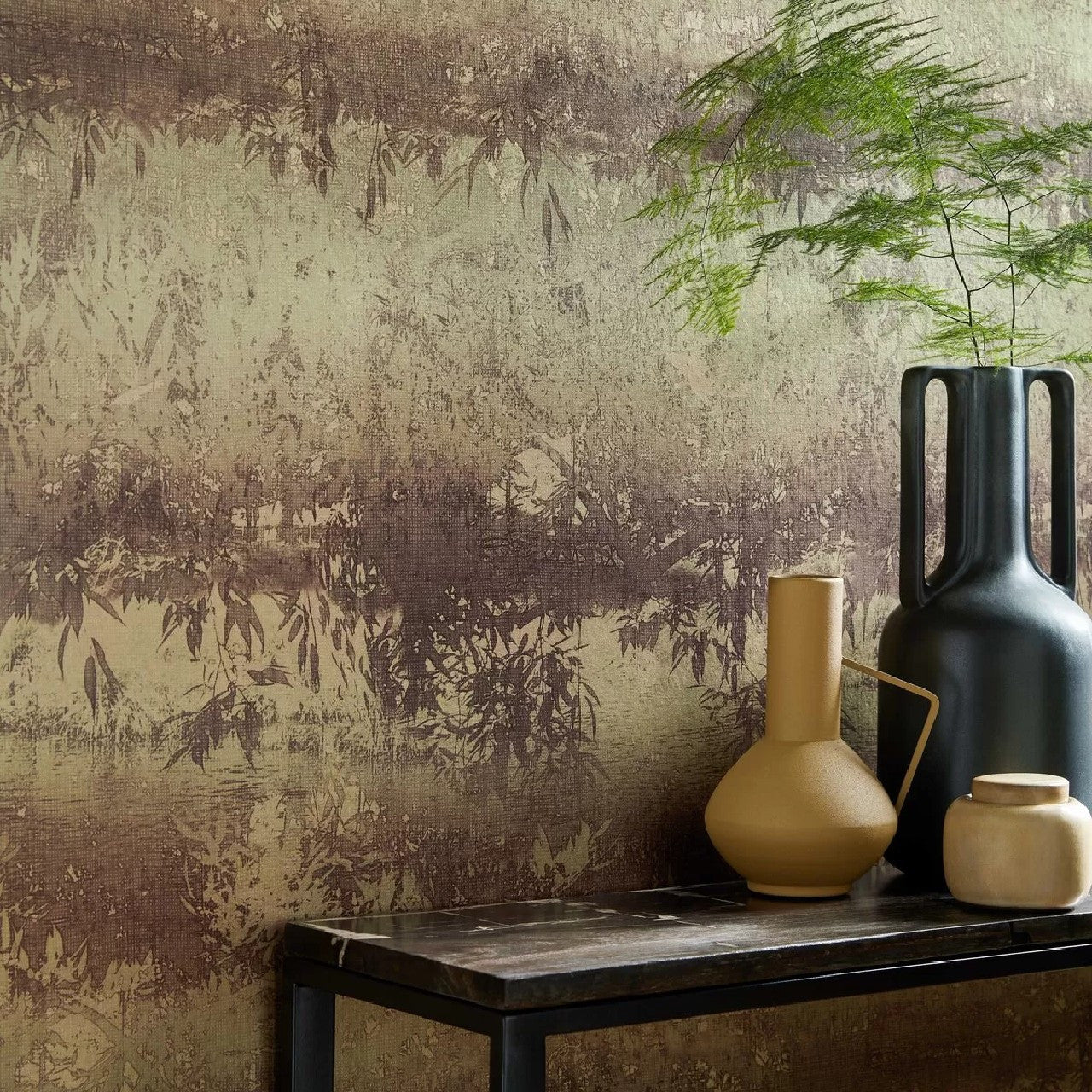 Serenity Dahlia Gold Luxury Tree Wallpaper - 1838 wallcoverings