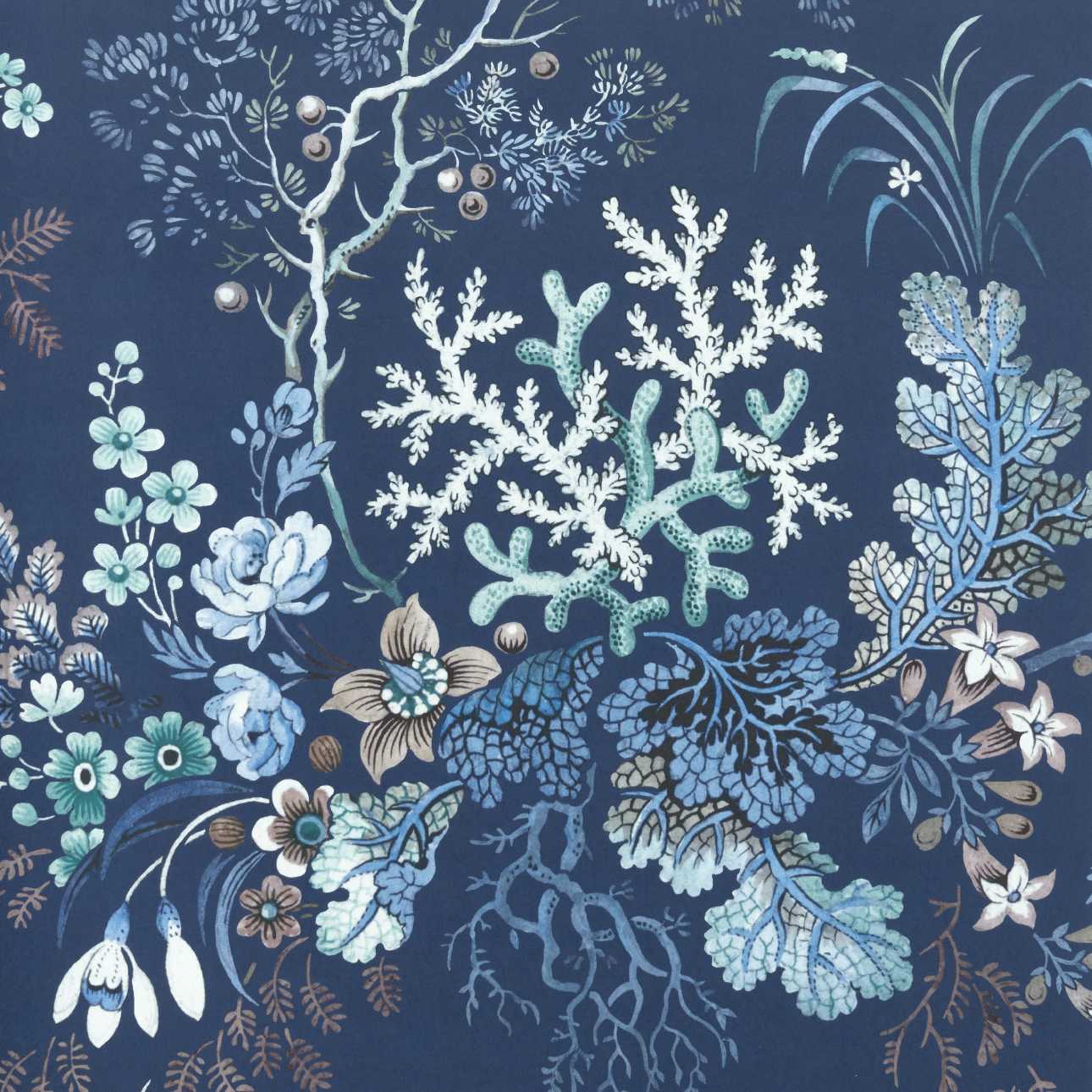 V&A Kilburn's Coral - Ocean Blue Wallpaper - 1838 wallcoverings