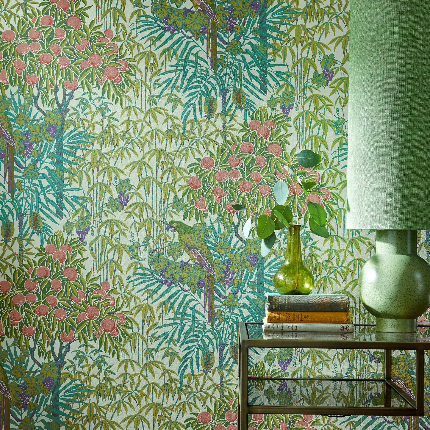 V&A Macaw - Olive Green Wallpaper - 1838 wallcoverings