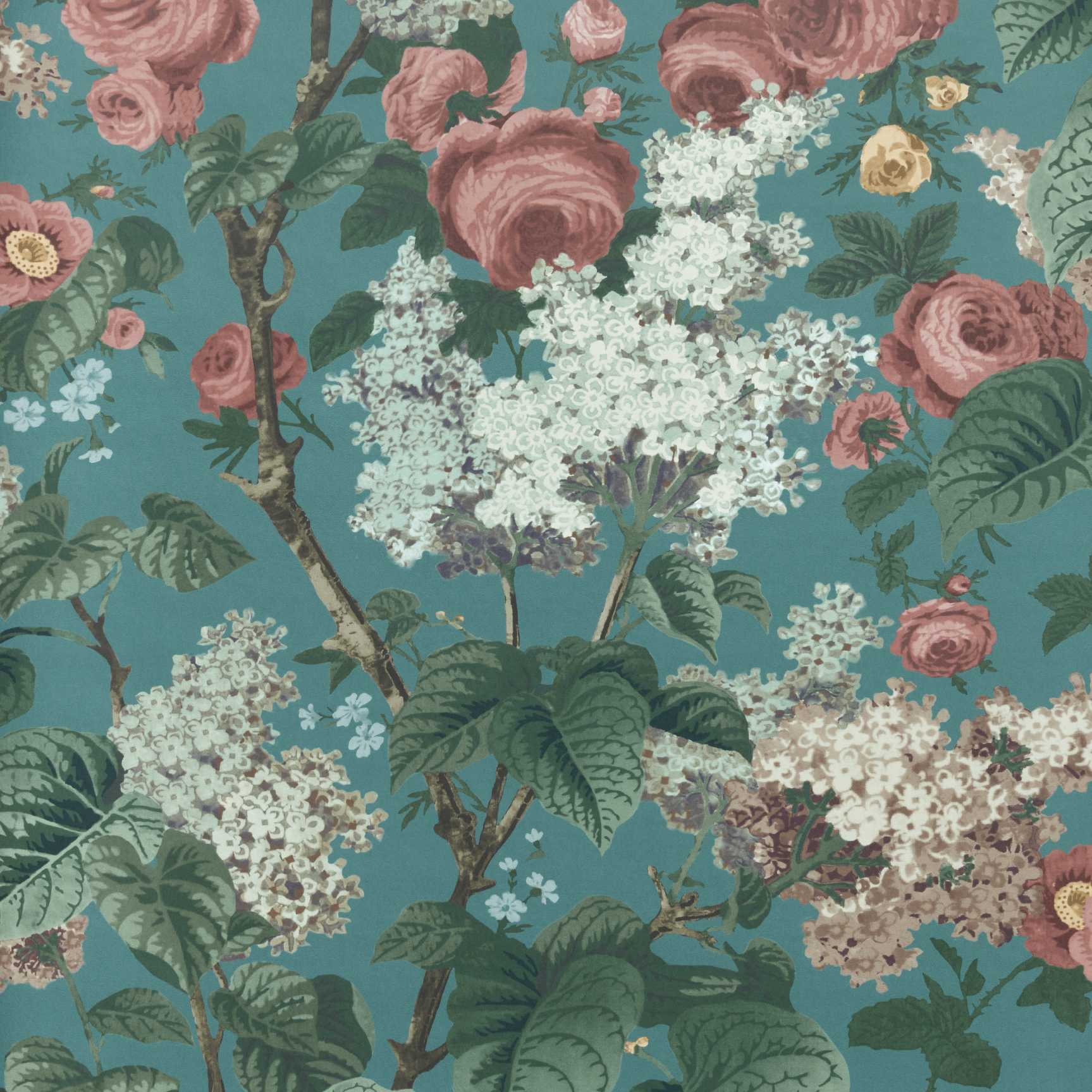 V&A Floribunda - Teal Wallpaper - 1838 wallcoverings