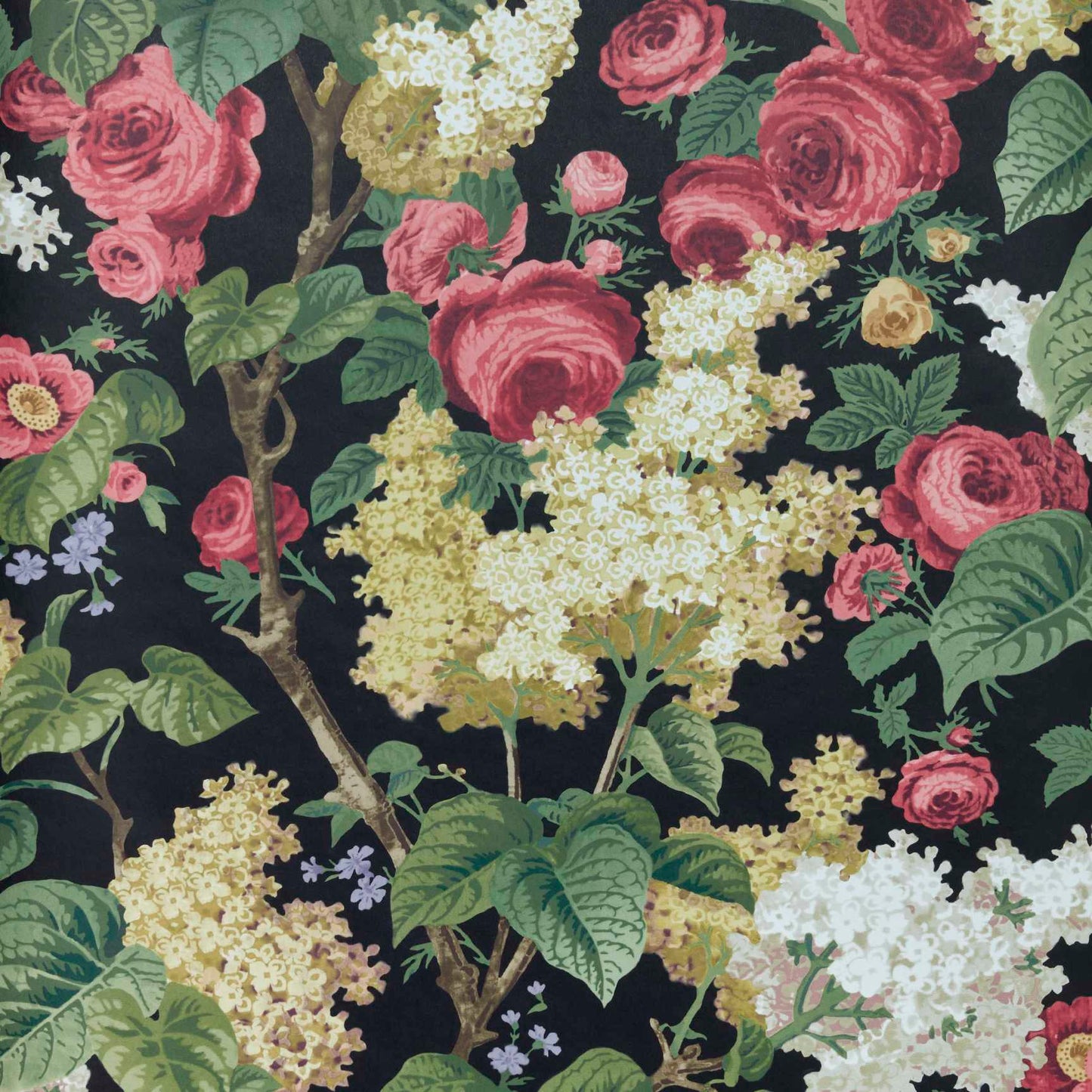 V&A Floribunda - Midnight Black Wallpaper - 1838 wallcoverings