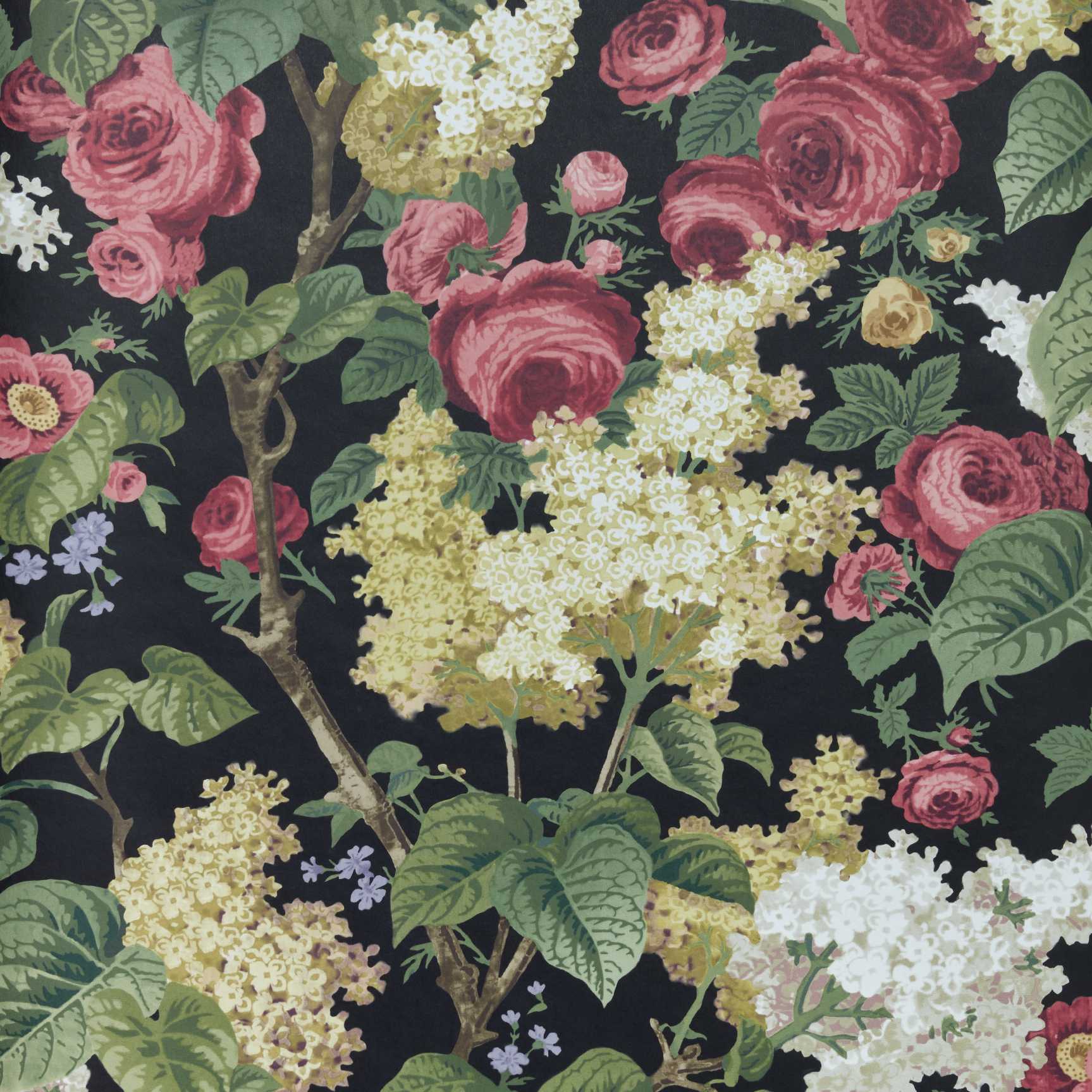 V&A Floribunda - Midnight Black Wallpaper - 1838 wallcoverings