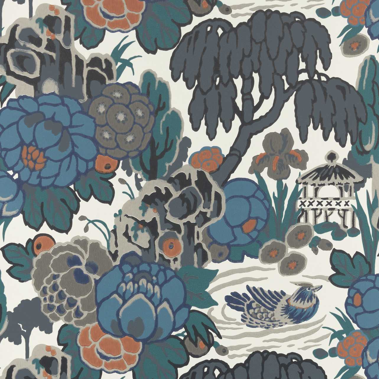 V&A Mandarin Garden - Ink Wallpaper - 1838 wallcoverings