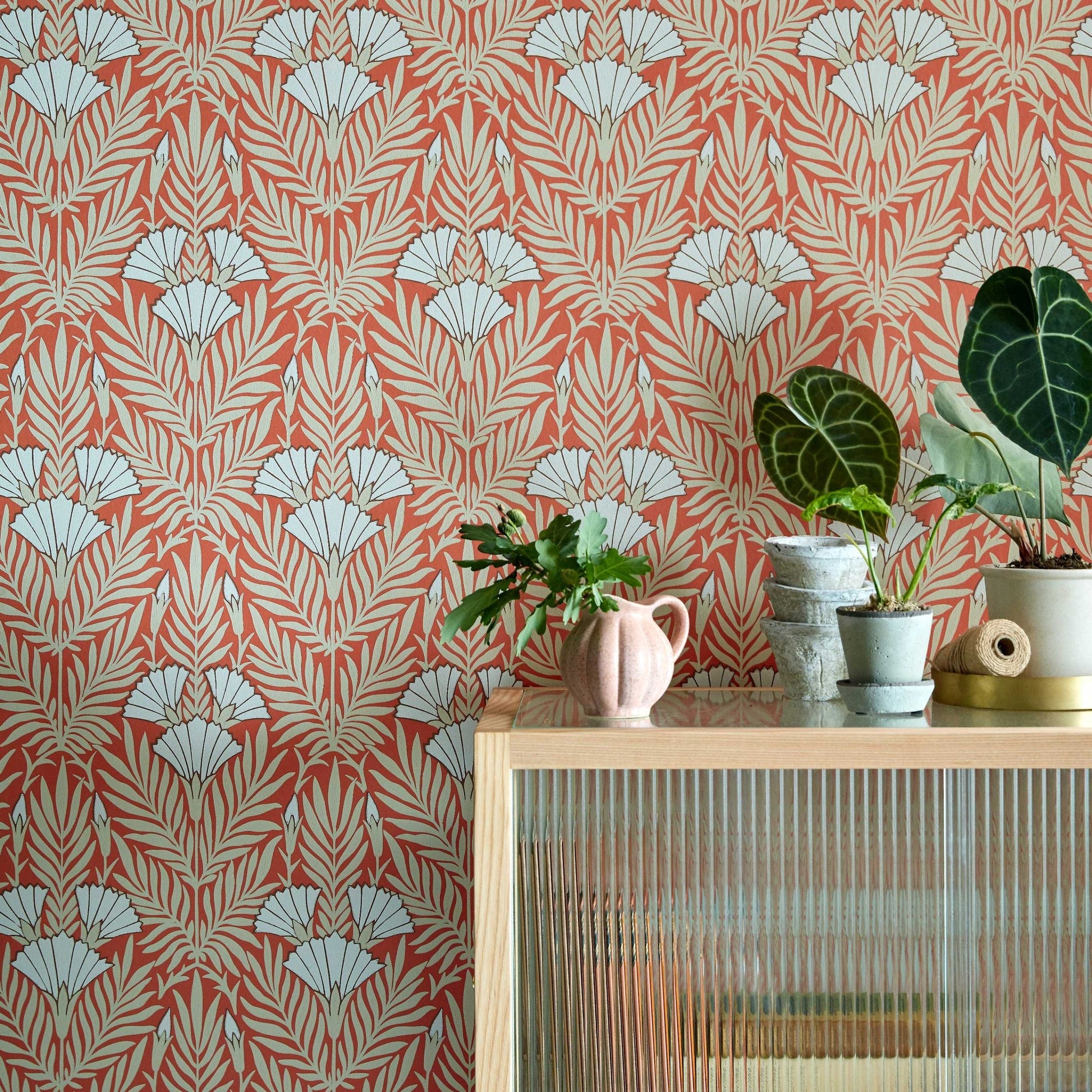 V&A Floral Fanfare - Coral Wallpaper - 1838 wallcoverings