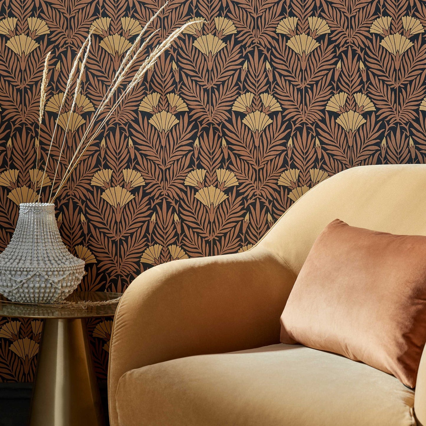 V&A Floral Fanfare - Burnt Orange Wallpaper - 1838 wallcoverings