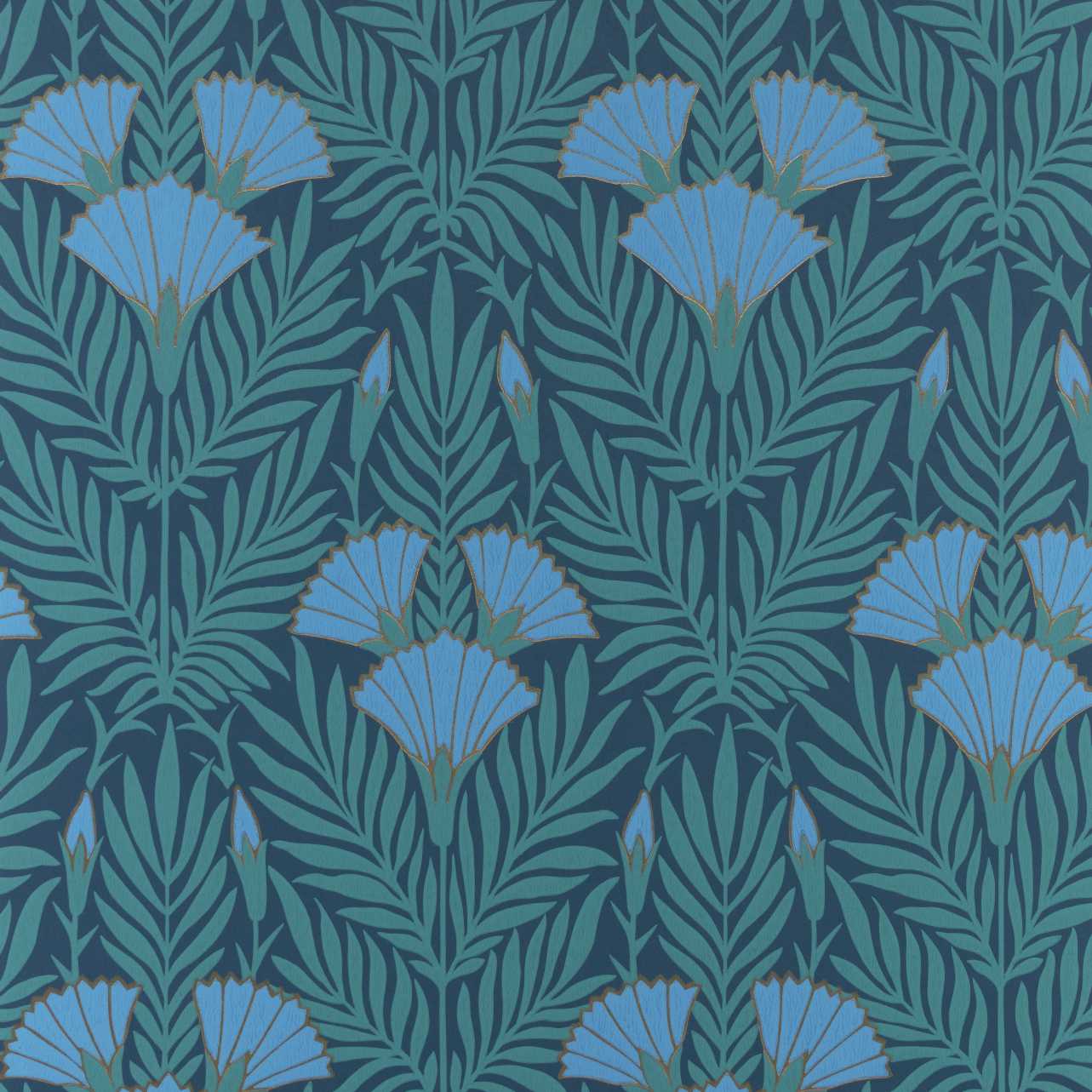 V&A Floral Fanfare - Cornflower Blue Wallpaper - 1838 wallcoverings