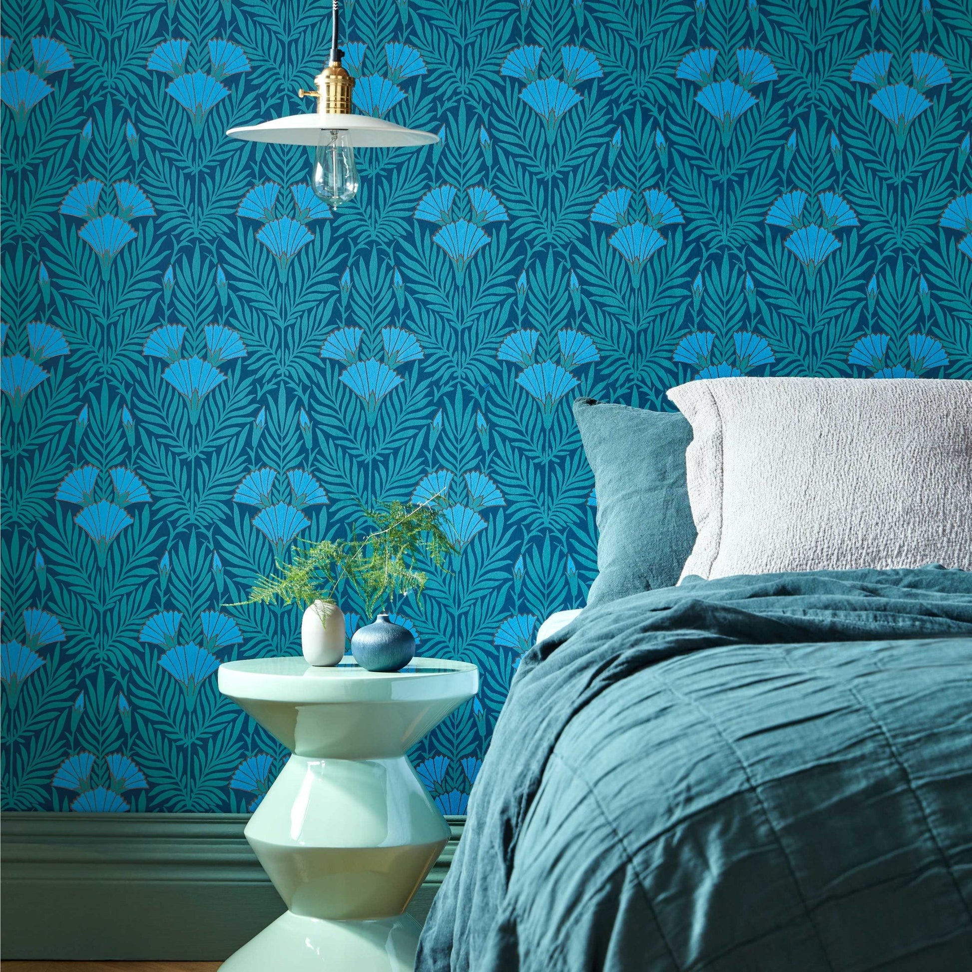 V&A Floral Fanfare - Cornflower Blue Wallpaper - 1838 wallcoverings