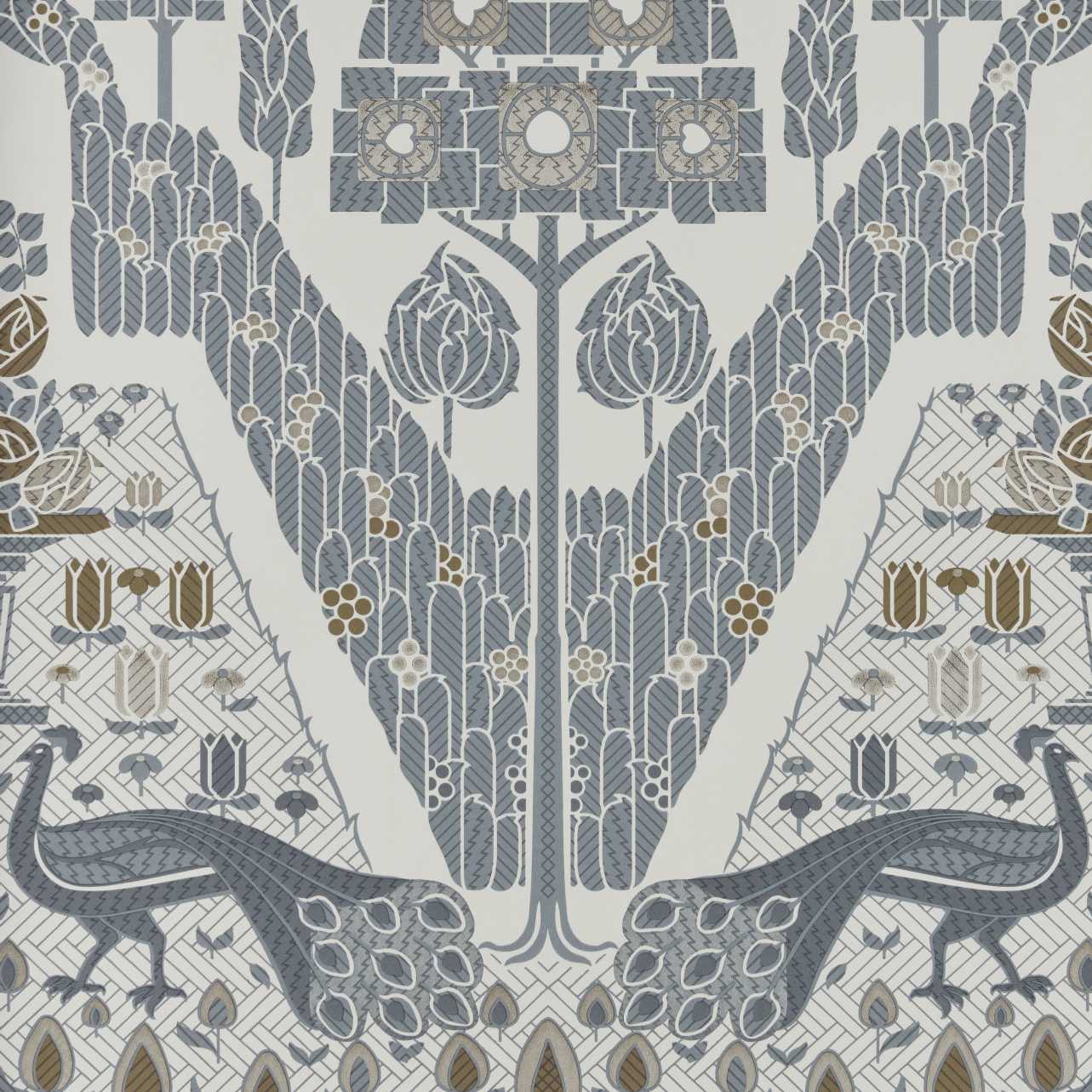 V&A Peacock Topiary - Monochrome Wallpaper - 1838 wallcoverings