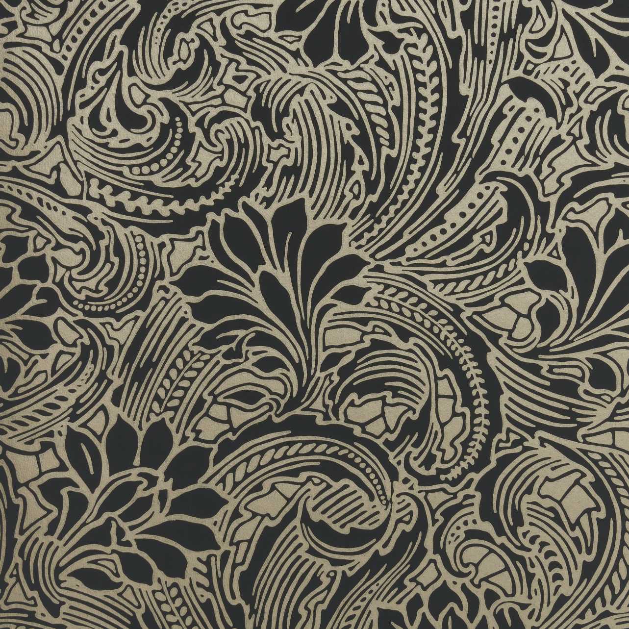 V&A Eden - Midnight Black and Gold Wallpaper - 1838 wallcoverings