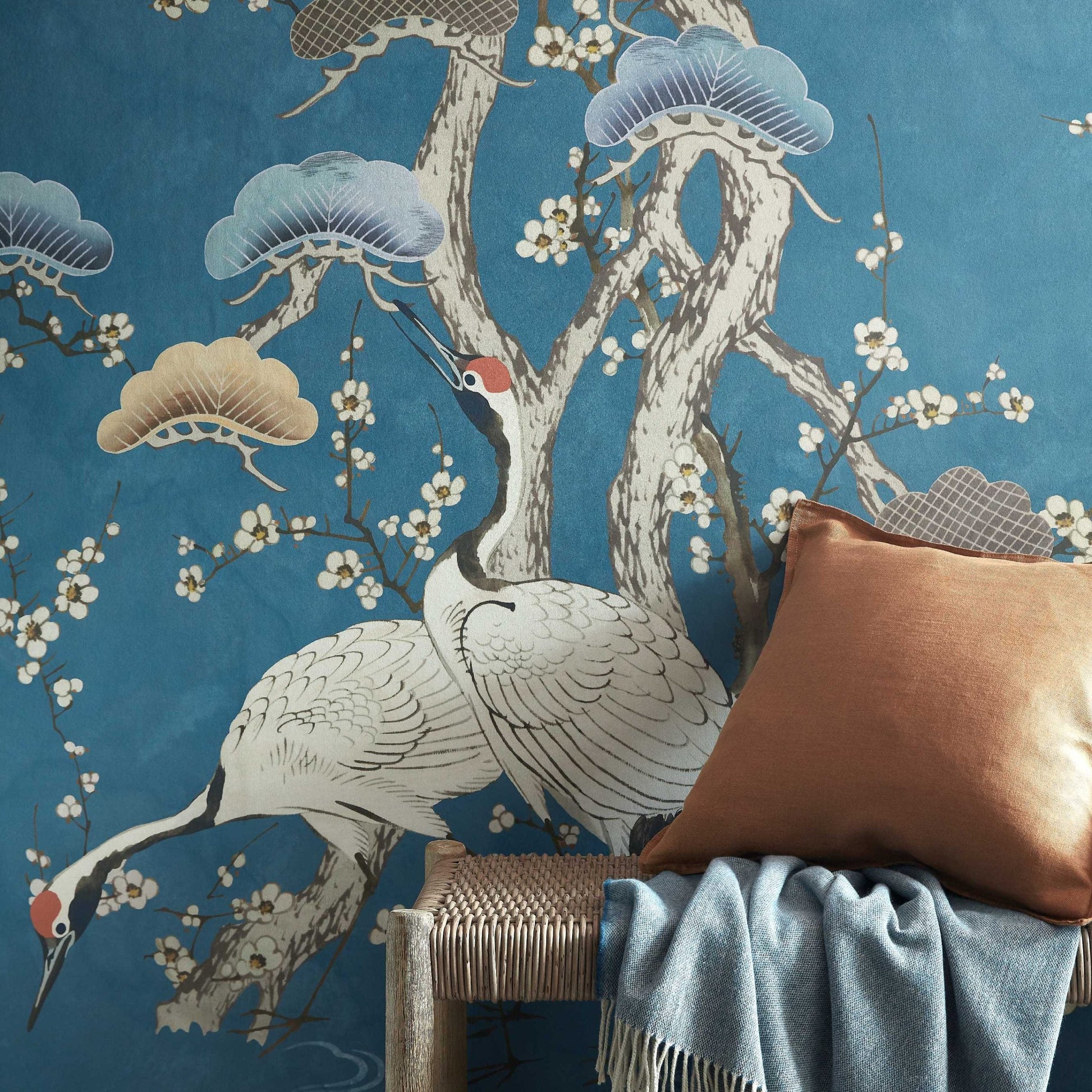 V&A Kyoto Blossom - Prussian Blue Wall Mural - 1838 wallcoverings