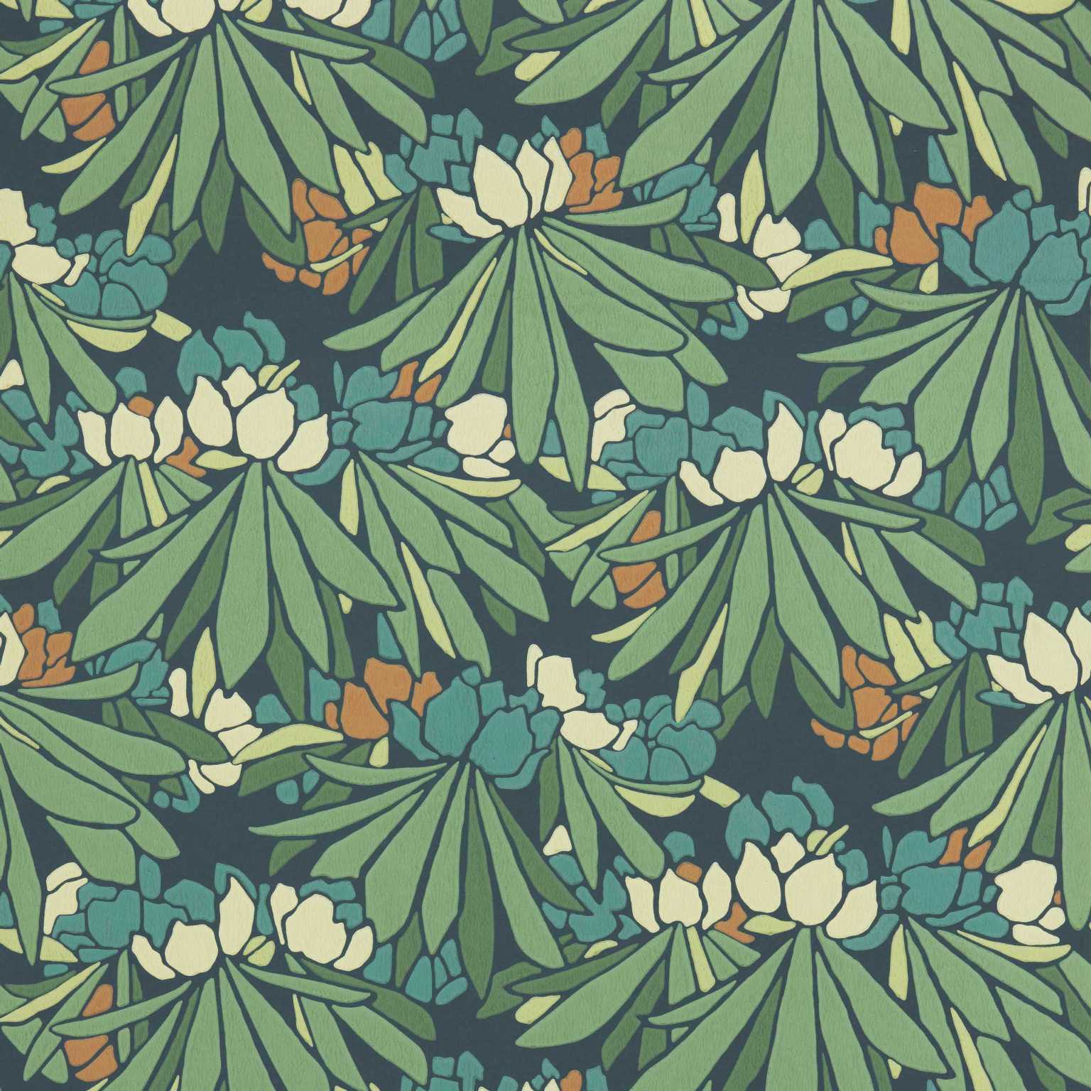 V&A Rhododendron - Forest Green Wallpaper - 1838 wallcoverings