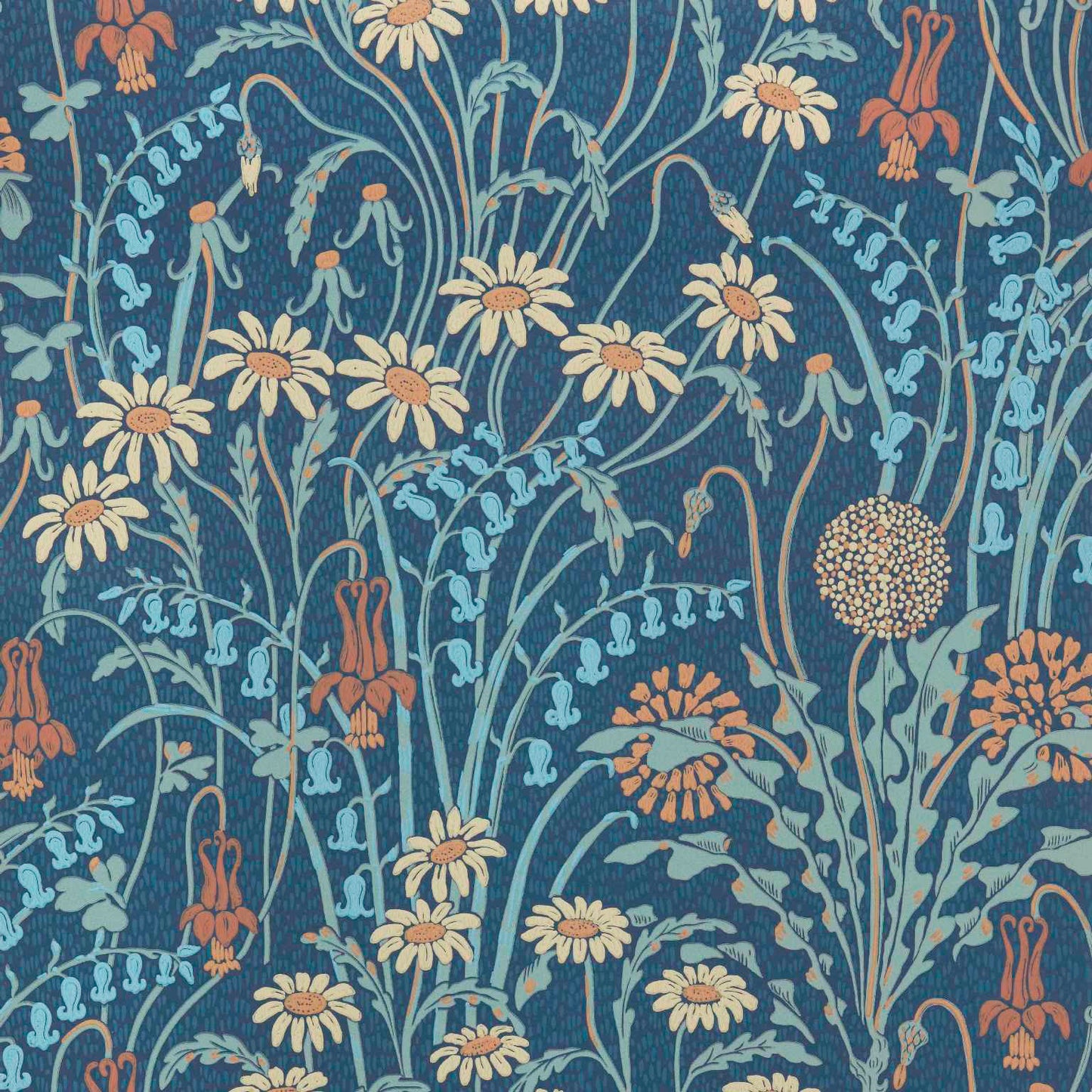 V&A Flower Meadow - Prussian Blue Wallpaper - 1838 wallcoverings