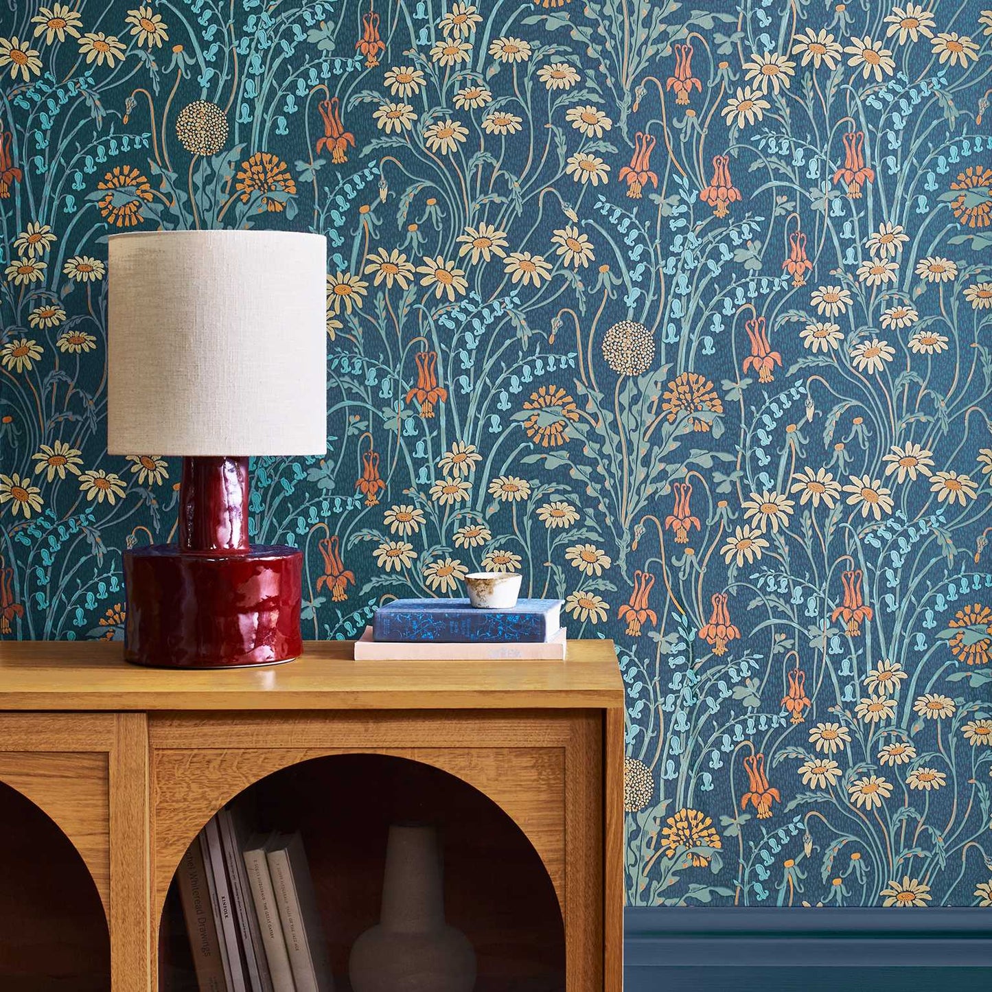 V&A Flower Meadow - Prussian Blue Wallpaper - 1838 wallcoverings