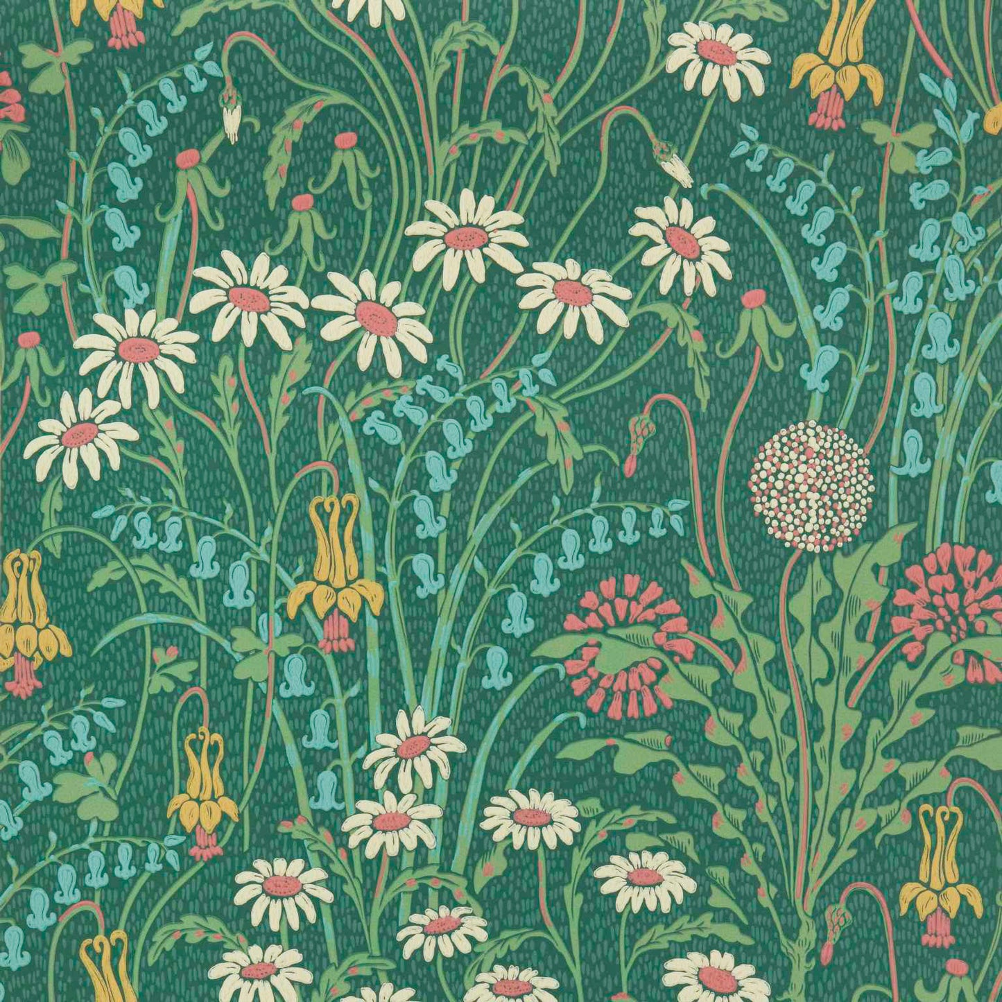 V&A Flower Meadow - Forest Green Wallpaper - 1838 wallcoverings