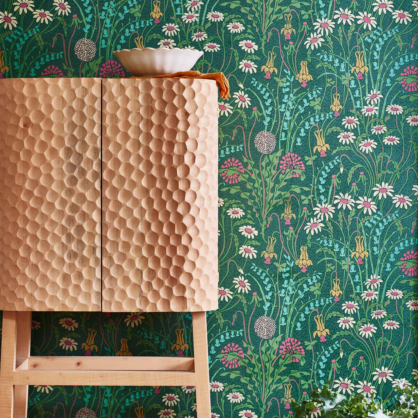 V&A Flower Meadow - Forest Green Wallpaper - 1838 wallcoverings