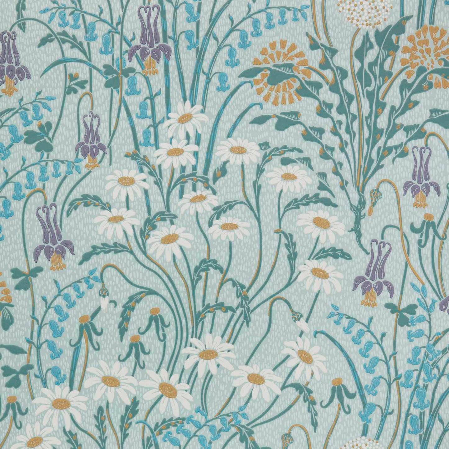 V&A Flower Meadow - Celeste Turquoise Wallpaper - 1838 wallcoverings