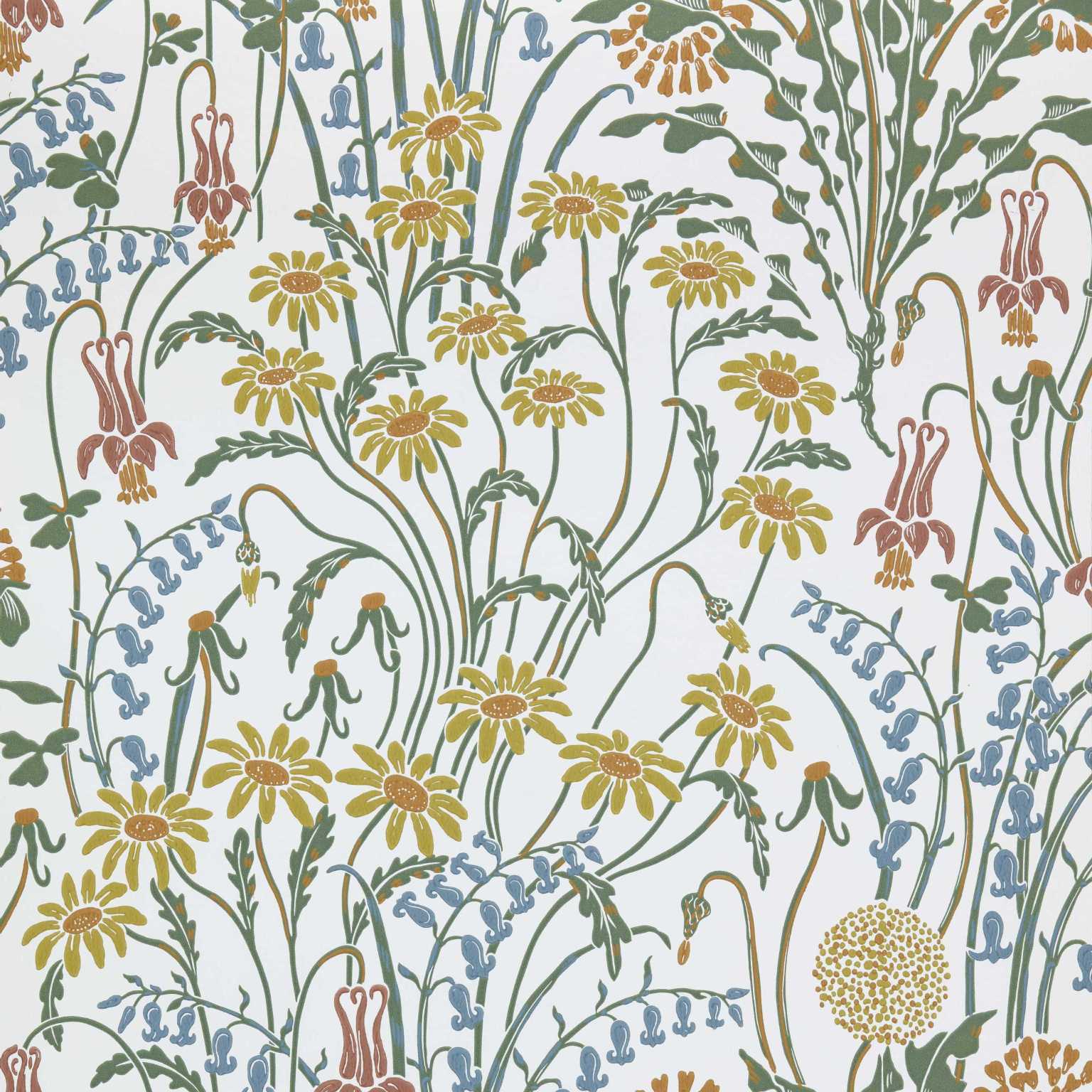 V&A Flower Meadow - Spring White Wallpaper - 1838 wallcoverings