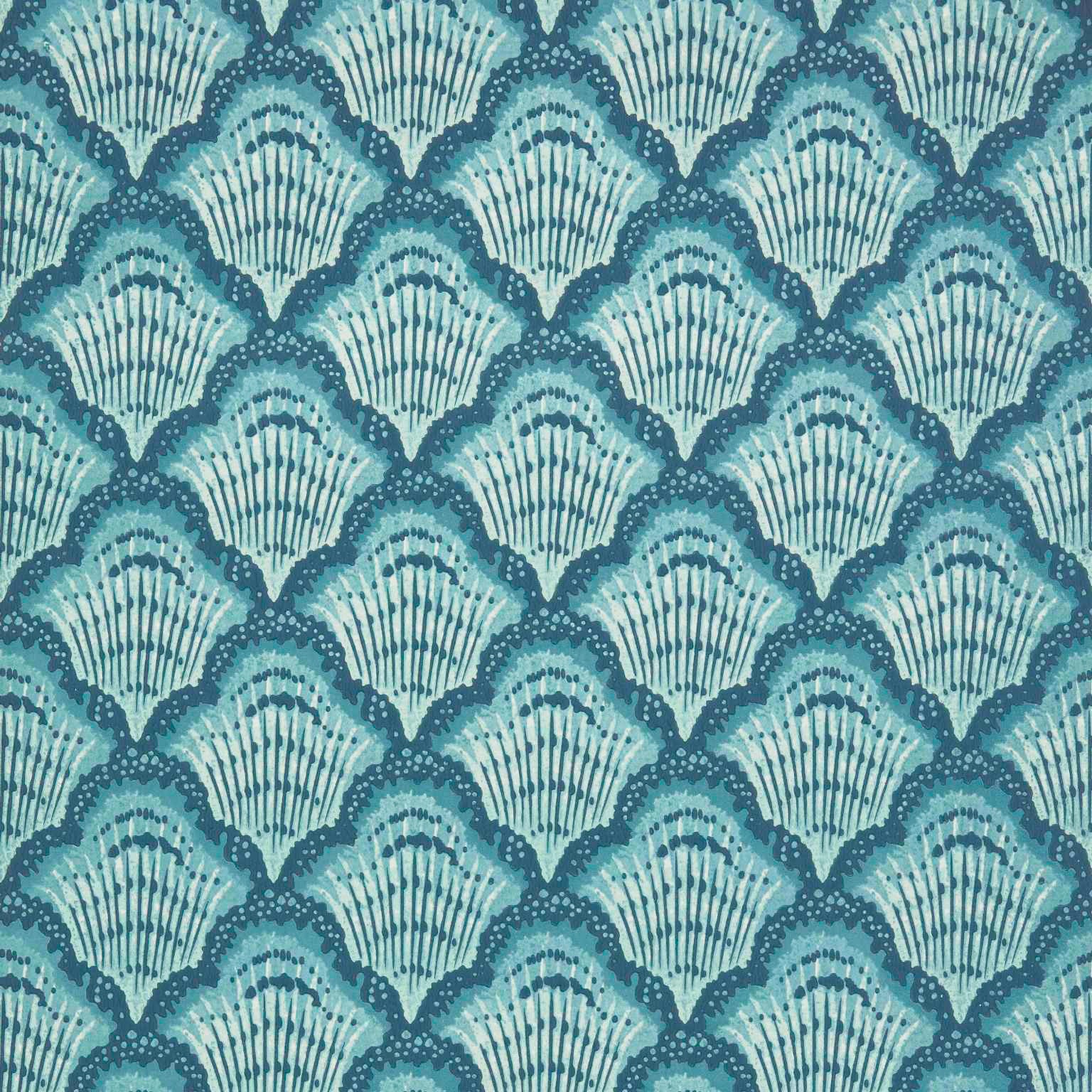 V&A Calico Shell - Aqua Wallpaper - 1838 wallcoverings