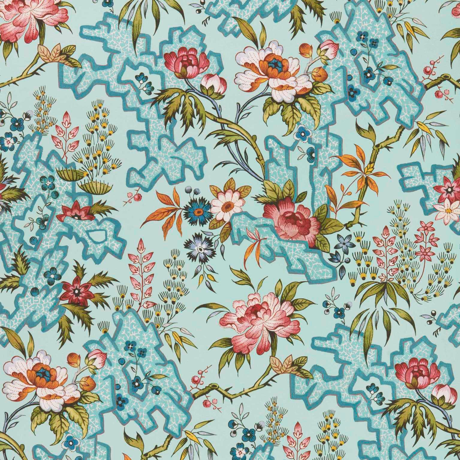 V&A Kilburn's Maze - Celeste Turquoise Wallpaper - 1838 wallcoverings