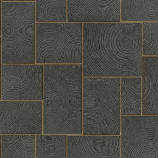 Wood Block Natural Opulence Black Wallpaper - Galerie