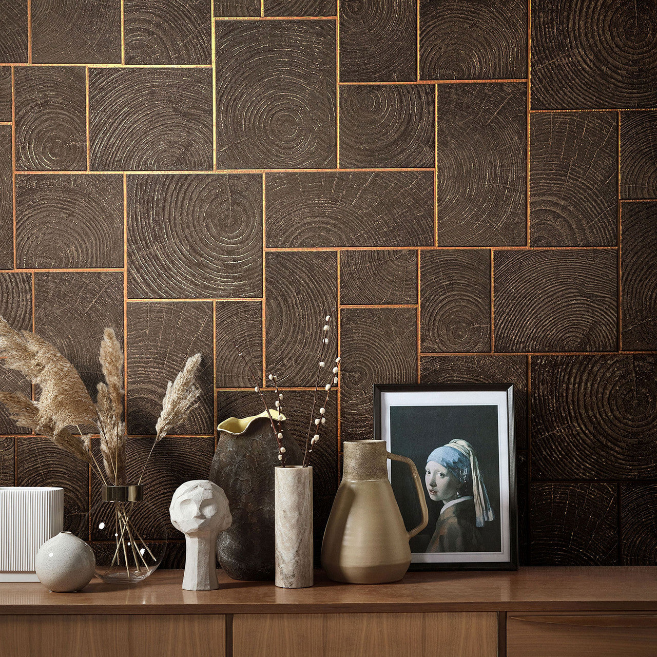 Wood Block Natural Opulence Brown Wallpaper - Galerie