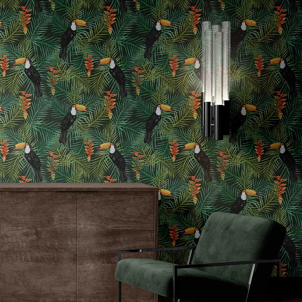 Toucan Wallpaper - Green - The Graduate Collection