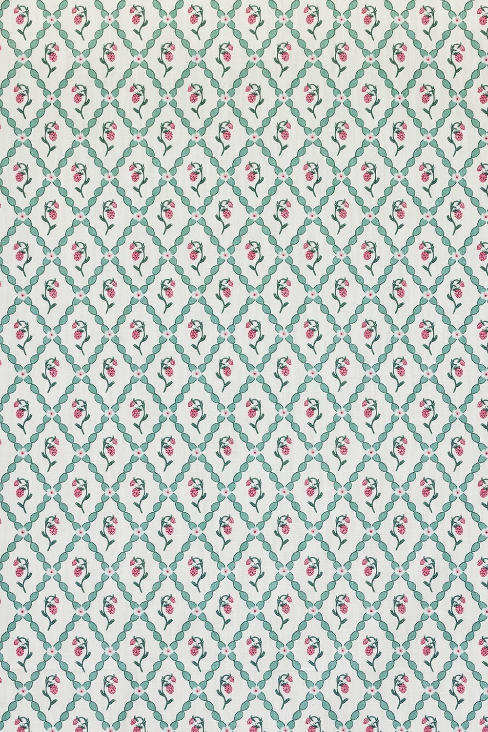 Wild Strawberry Trellis Fabric - Teal - Barneby Gates