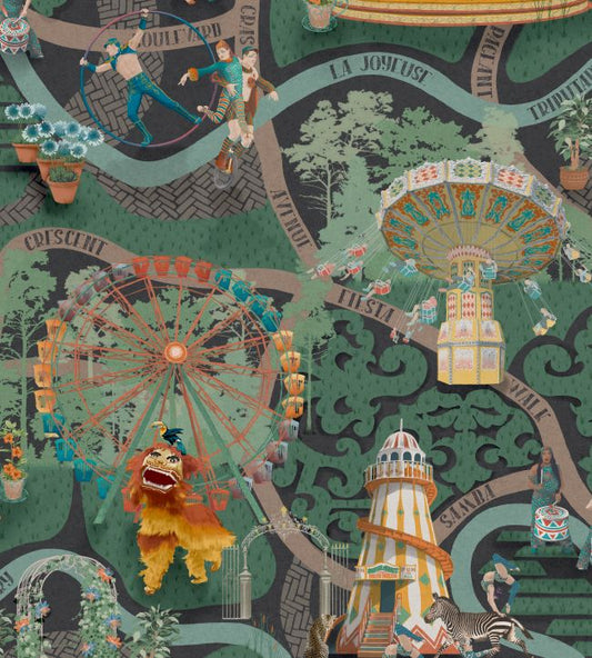 Carnival Map Wallpaper - Green - Brand McKenzie