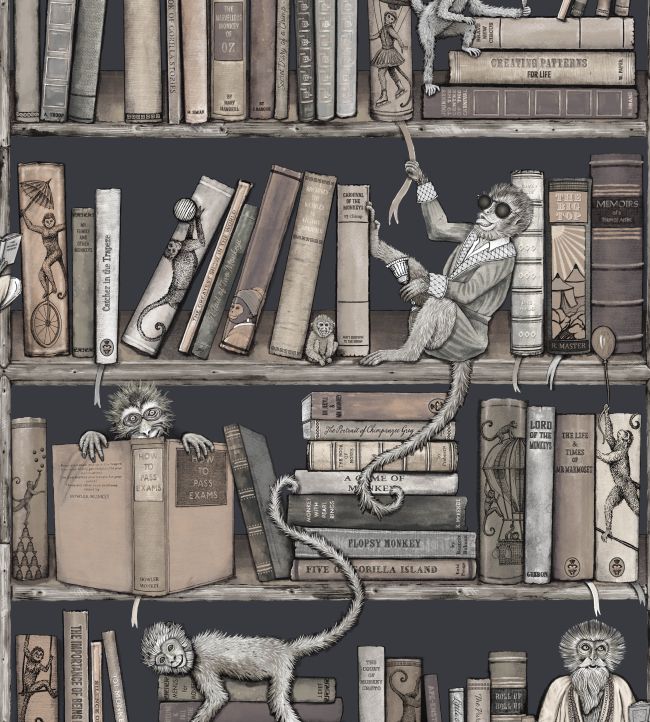 Monkey Library Wallpaper - Gray - Brand McKenzie