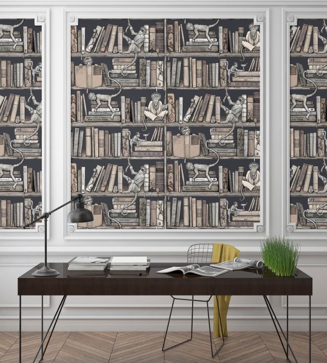 Monkey Library Wallpaper - Gray - Brand McKenzie