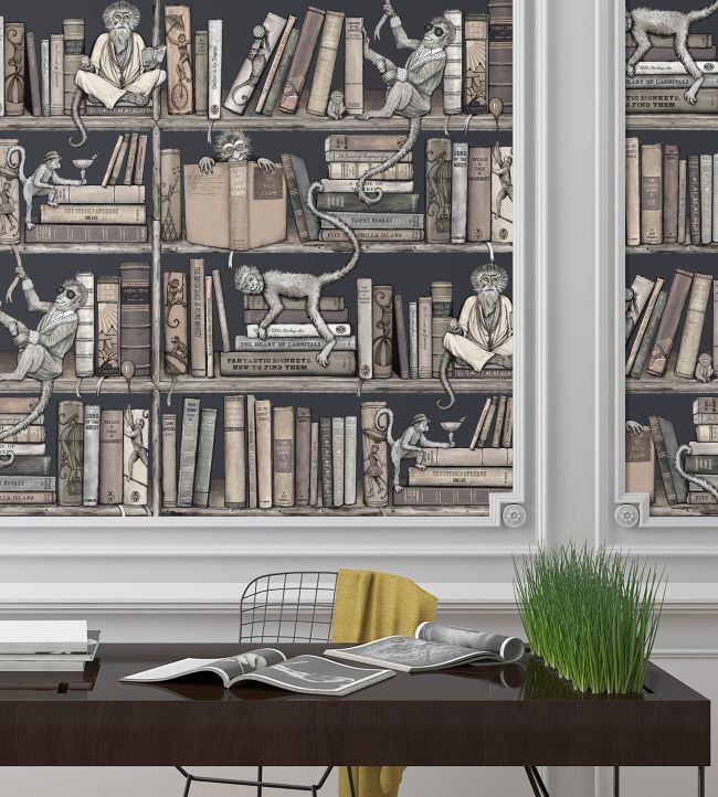 Monkey Library Wallpaper - Gray - Brand McKenzie