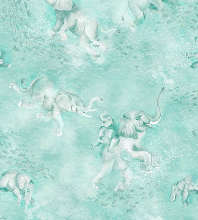 Elephant Breaststroke Wallpaper - Teal - Brand McKenzie