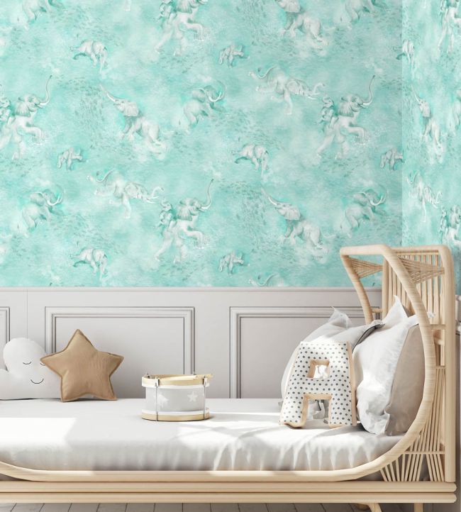 Elephant Breaststroke Wallpaper - Teal - Brand McKenzie