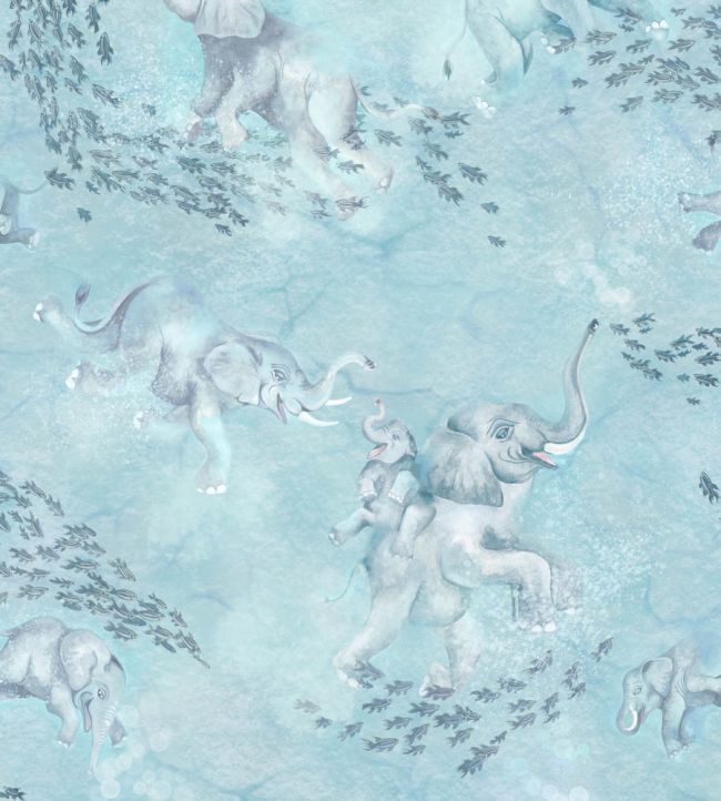 Elephant Breaststroke Wallpaper - Blue - Brand McKenzie