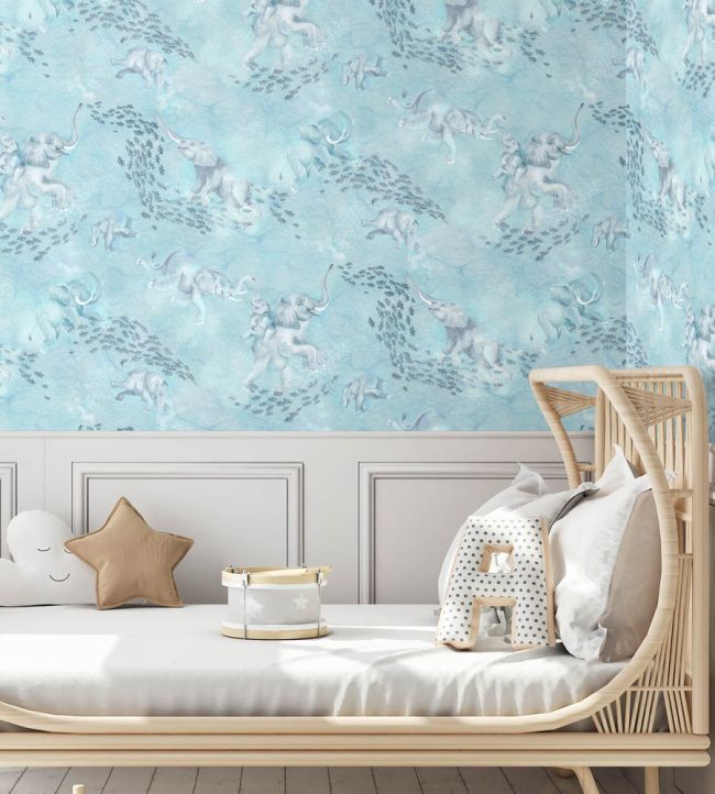 Elephant Breaststroke Wallpaper - Blue - Brand McKenzie