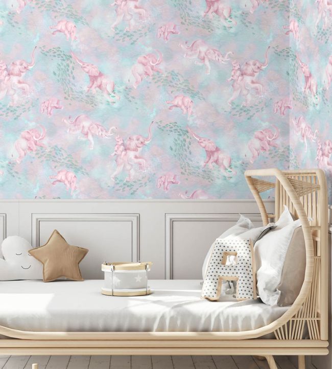 Elephant Breaststroke Wallpaper - Pink - Brand McKenzie