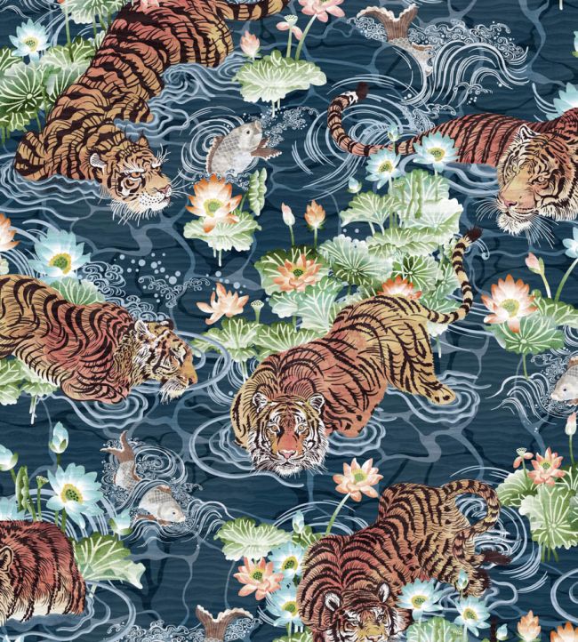 Tiger Lily Wallpaper - Blue - Brand McKenzie