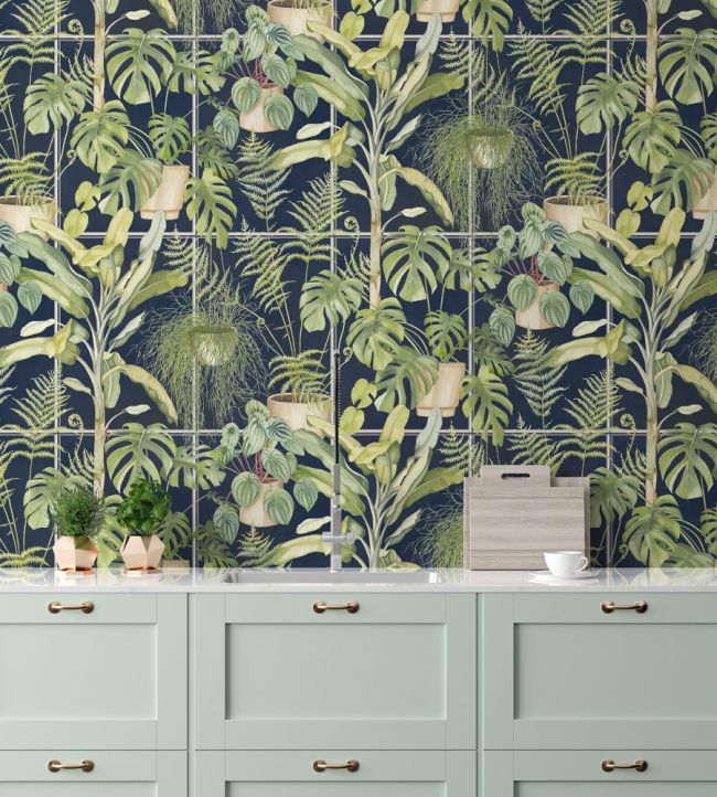 The Green House Room Wallpaper - Blue